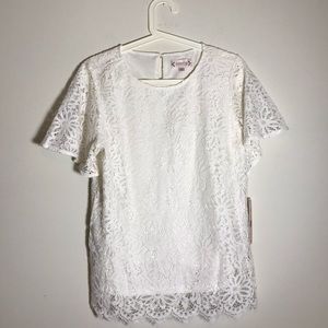 NWT Nanette Lepore white lace shirt sleeve blouse